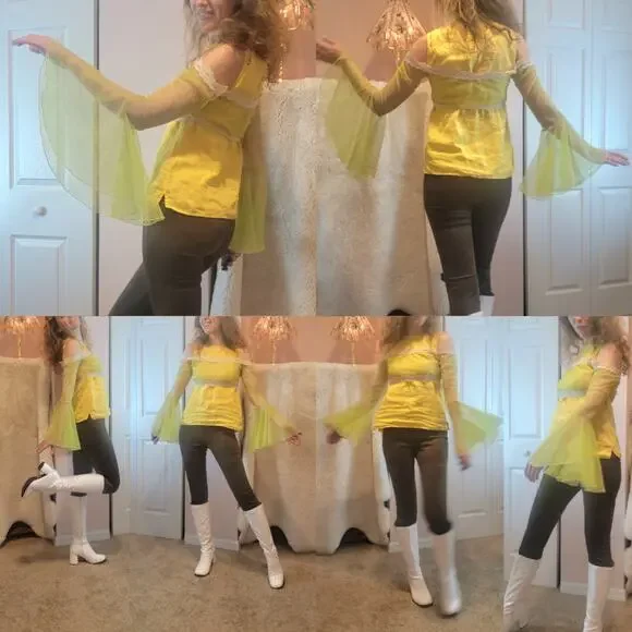 *Retro Hippy Boho Angel Sleeve Sheer Top* - Picture 4 of 5